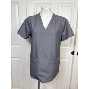 Figs Technical Collection Short Sleeve Scrub Top Gray Stretch V-Neck Size M
